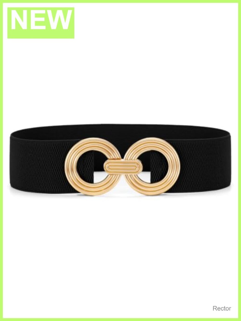 Wide Elastic Hollow Out Round Gold Buckle Stretchy Waist Belt for Women